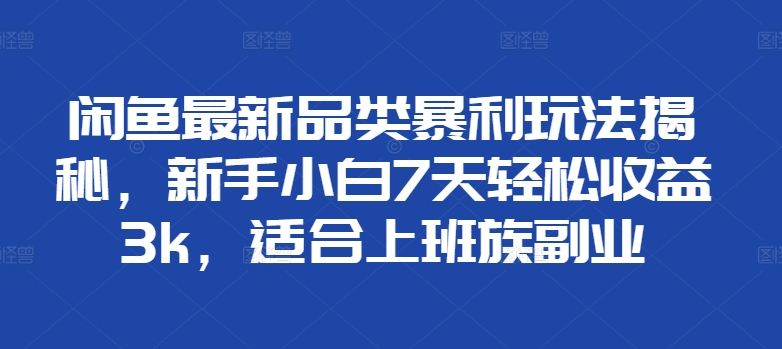 闲鱼最新品类暴利玩法揭秘，新手小白7天轻松赚3000+，适合上班族副业-富翁研习社