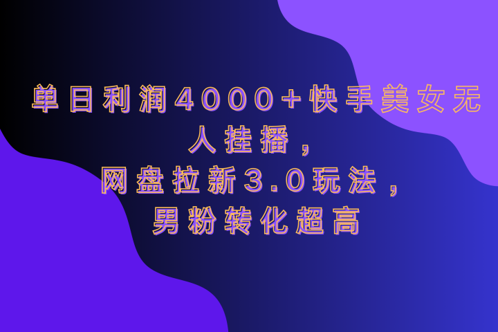 网盘拉新3.0玩法，男粉转化超高，单日利润4000+快手美女无人挂播-富翁研习社