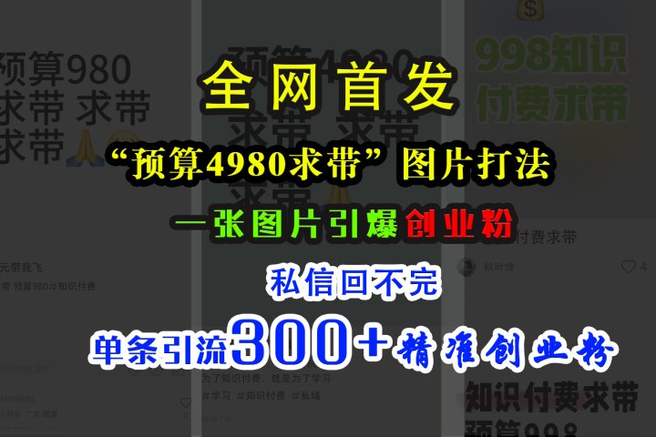 小红书“预算4980带我飞”图片打法，一张图片引爆创业粉，私信回不完，单条引流300+精准创业粉-富翁研习社