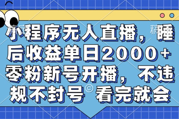 小程序无人直播，睡后收益单日2000+ 零粉新号开播，不违规不封号 看完就会-富翁研习社