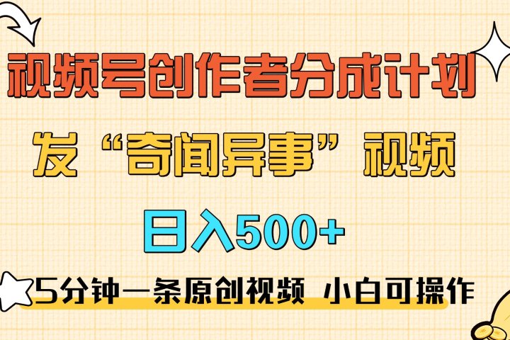 5分钟一条原创奇闻异事视频 撸视频号分成，小白也能日入500+-富翁研习社